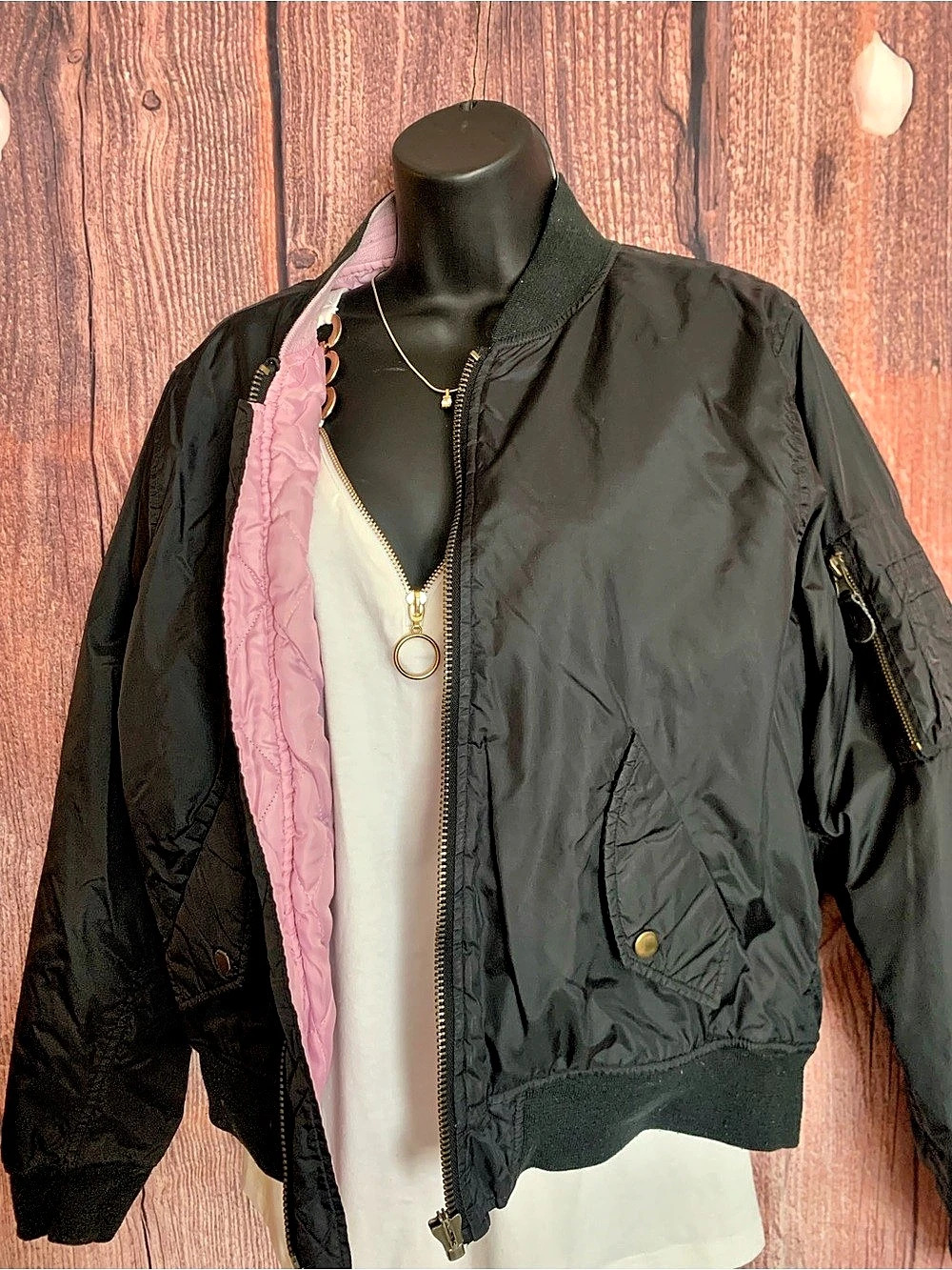 Reversible Bomber Jacket Black & Pink XL
